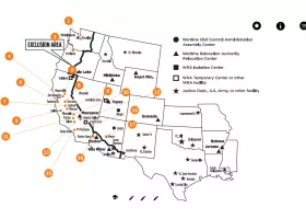 black and white map of the western United States, with orange numbers highlighting certain areas