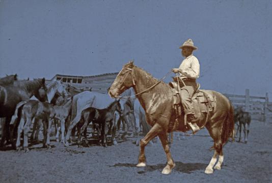 Vintage photo of black cowboy on horse