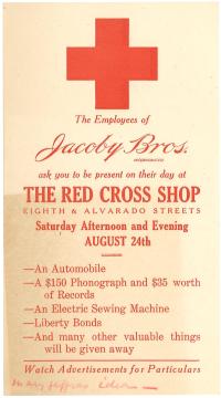 advertisement sheet with a red cross at the top and red lettering