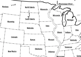 simple black and white map of the United States, with the Pacific and Atlantic Oceans labeled