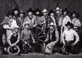 Black and white image of cowboys