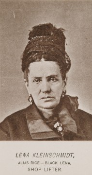 Page 198: Shoplifter, Fifty-one years old in 1886. Born in Germany. Married. Housekeeper. Stout build. Height about 5 feet, 5 inches. Weight about 150 pounds. Wrinkled face.