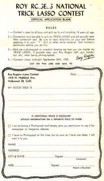 An entry blank to mail into the national contest, Roy Rogers and Dale Evans Archives, Library and Archives, Autry Museum; T2010-28.