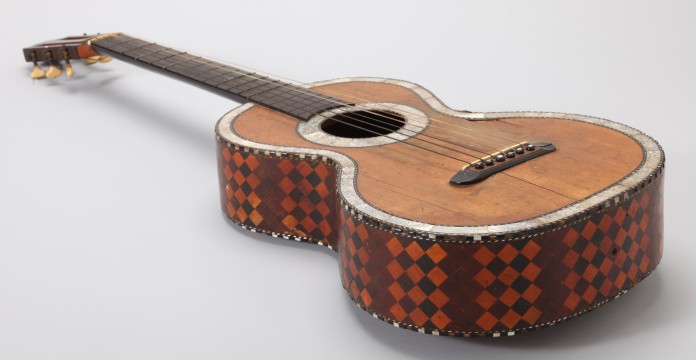 Guitar, California, 1850s. Wood with mother-of-pearl inlay