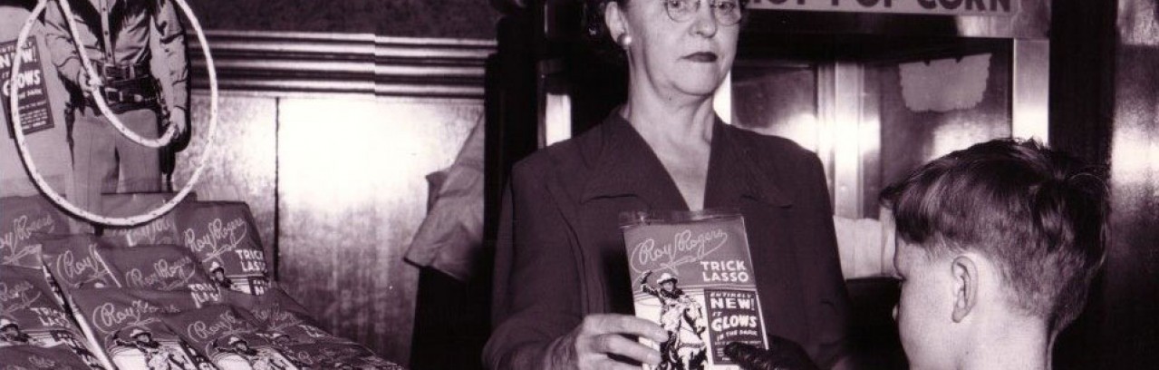 The saleswoman does not look very excited about the Trick Lasso, but the boy makes it clear it’s the concession for him, Roy Rogers and Dale Evans Archives, Library and Archives, Autry Museum; T2010-28.