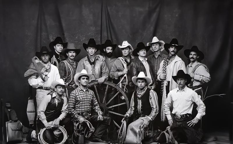 Black and white image of cowboys