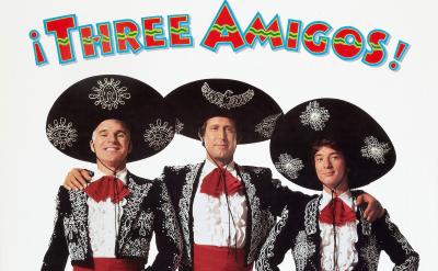 Steve Martin Chevy Chase and Martin Short in costume for Three Amigos film