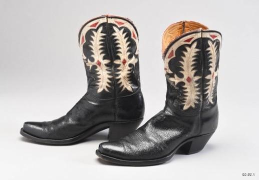 boots with white and red stylized-plant pattern