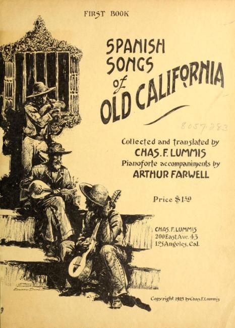 music book cover with drawing of three musicians in old style clothing outside of a window