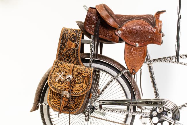 a bicycle decked out like a riding horse