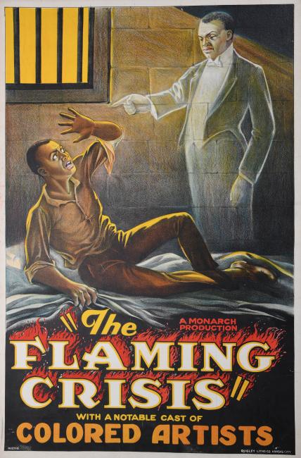 a movie poster of a ghost-like man chastising another man in prison