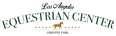 Logo for the Los Angeles Equestrian Center, Griffith Park. The text arches over a graphic of a horse flanked by stars.