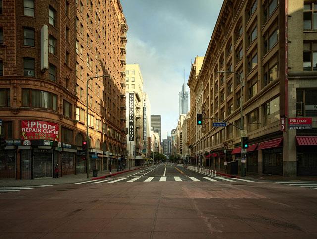 empty downtown los angeles during lockdown