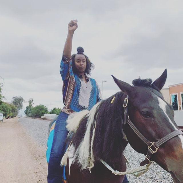 protester on horseback