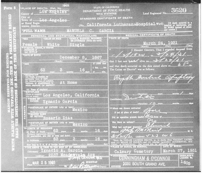 negative image of a form issued by the Department of Health