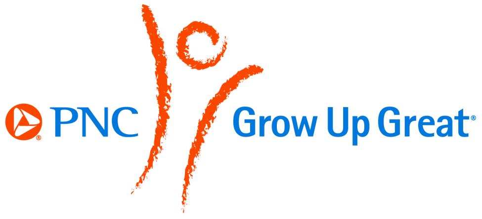 PNC Grow Up Great logo with the PNC logo on the left, an orange abstract figure in the middle, and the blue text "Grow Up Great" on the right.