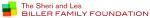 Logo of The Sheri and Les Biller Family Foundation, featuring bold red text and overlapping translucent colored squares in green, yellow, orange, and brown on the left side.