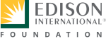 Logo of Edison International Foundation. It features a yellow sunburst inside a green square on the left, and the foundation's name in gray uppercase letters to the right and below the image.