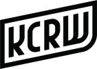 Black and white logo with the bold, stylized letters “KCRW” enclosed in an angled, geometric border.