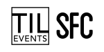 Black text logo on a white background. On the left, "TIL" is above "EVENTS" inside a square border. On the right, "SFC" is written in large, bold letters with no border.