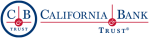 Logo for California Bank & Trust featuring the initials "CB" inside a blue circle with red accents, and the words "California Bank & Trust" in blue text to the right.
