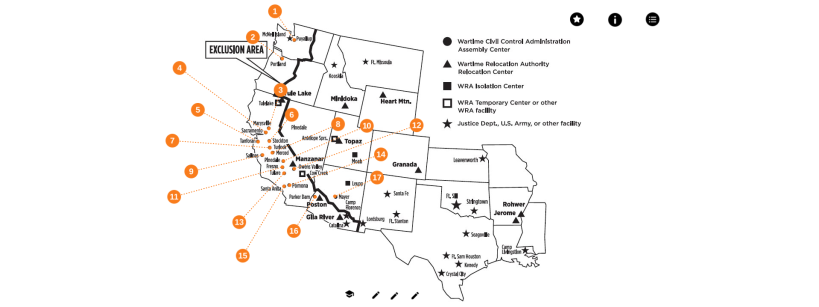 black and white map of the western United States, with orange numbers highlighting certain areas