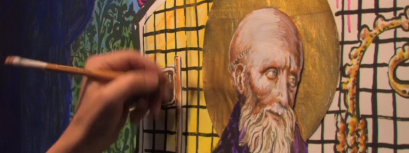 hand painting a saint with halo