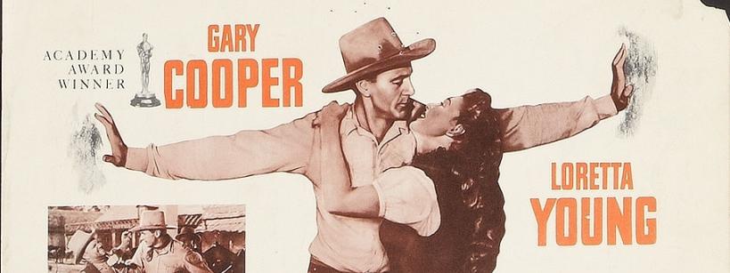 Movie poster for Along Came Jones featuring Gary Cooper and Loretta Young, with two smaller scenes from the film below the title.